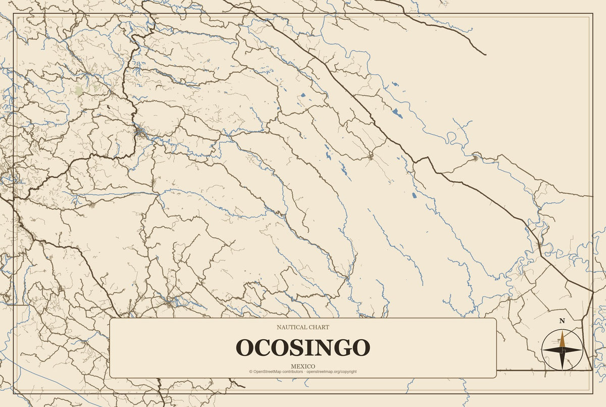 Ocosingo, Mexico City Map Aluminum Sign in Heritage Nautical style