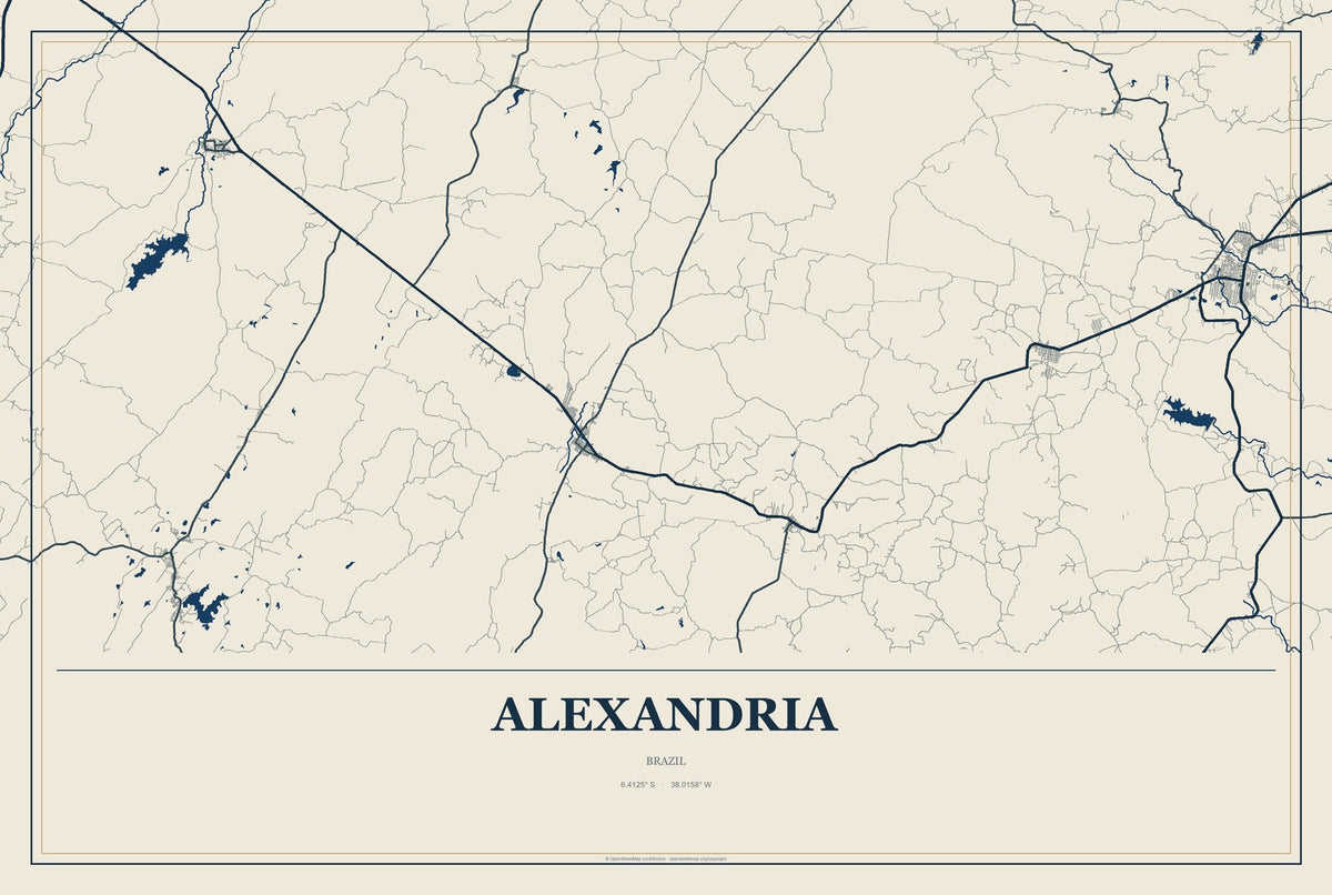 Alexandria, Brazil City Map Aluminum Sign in Coastal Cutout style