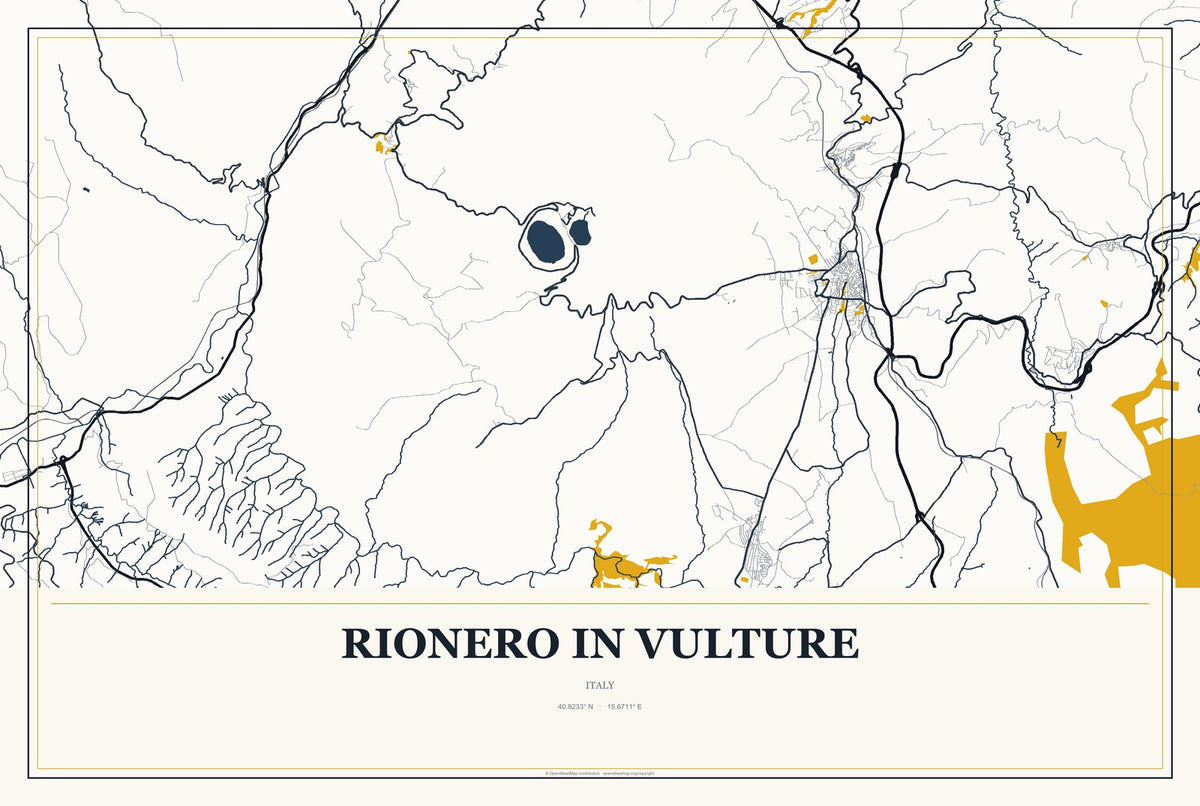 Rionero in Vulture, Italy City Map Aluminum Sign in Citrine Modern style