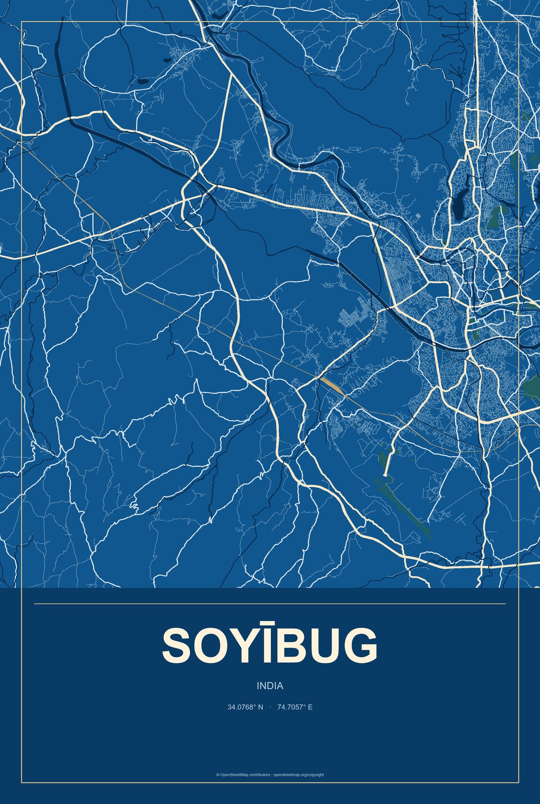 Soyībug, India City Map Aluminum Sign in Harbor Cobalt style