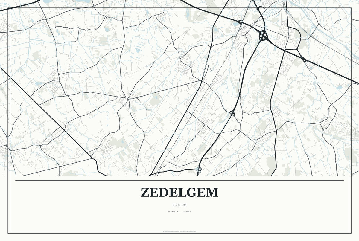 Zedelgem, Belgium City Map Aluminum Sign in Gallery Air style