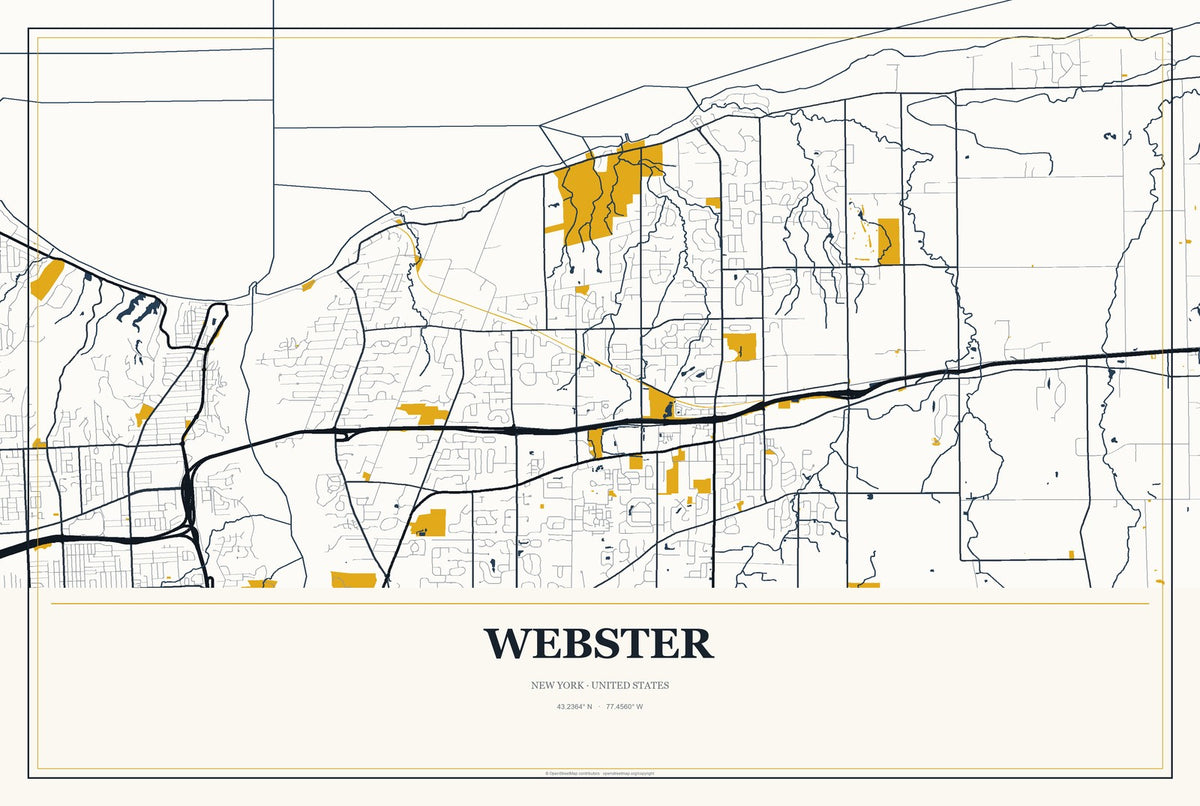 Webster, New York City Map Aluminum Sign in Citrine Modern style
