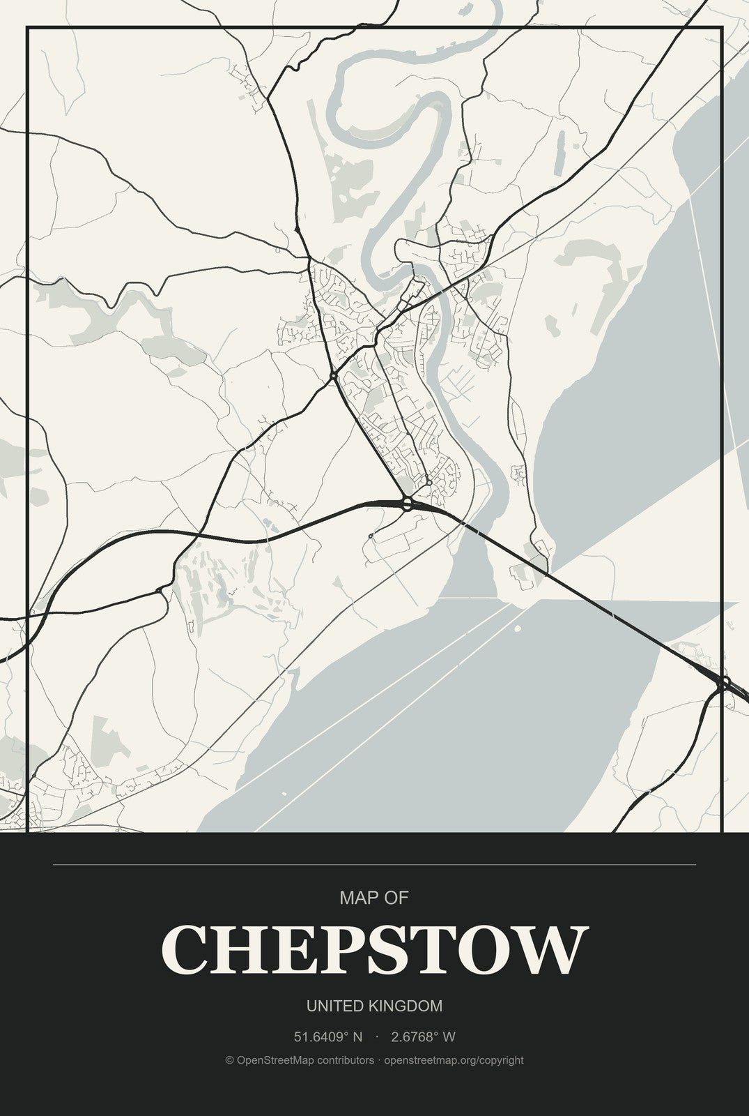 Chepstow, United Kingdom City Map Aluminum Sign in Museum Plaque style