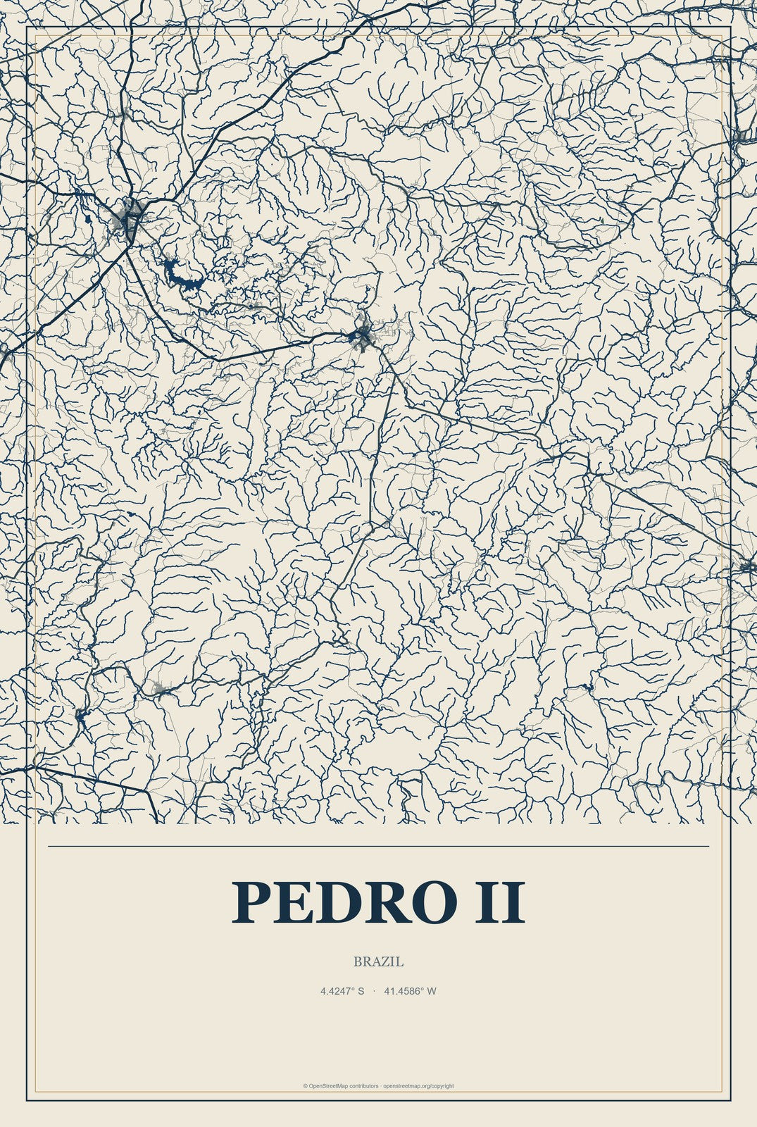 Pedro II, Brazil City Map Aluminum Sign in Coastal Cutout style