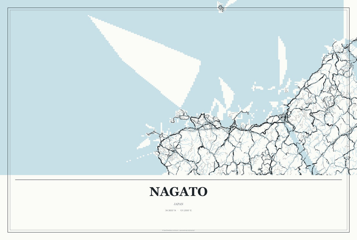 Nagato, Japan City Map Aluminum Sign in Gallery Air style