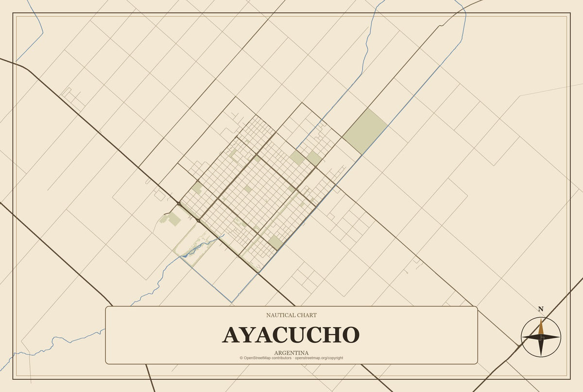 Ayacucho, Argentina City Map Aluminum Sign in Heritage Nautical style