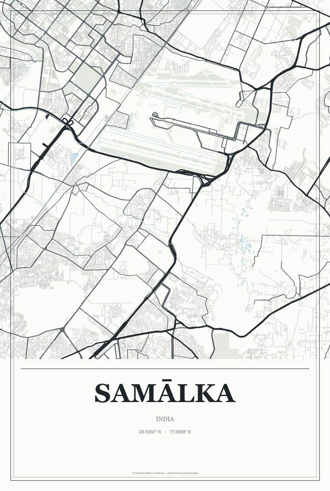 Samālka, India City Map Aluminum Sign in Gallery Air style