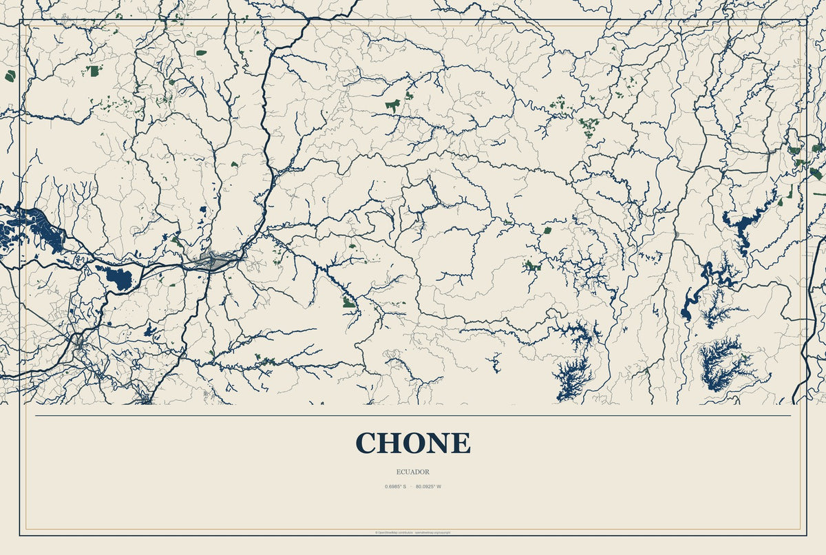 Chone, Ecuador City Map Aluminum Sign in Coastal Cutout style
