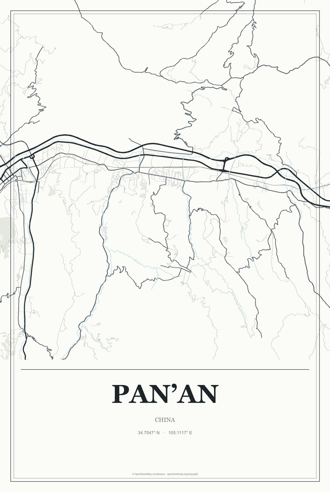 Pan’an, China City Map Aluminum Sign in Gallery Air style