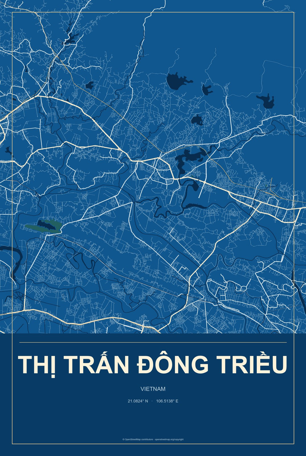 Thị Trấn Đông Triều, Vietnam City Map Aluminum Sign in Harbor Cobalt style