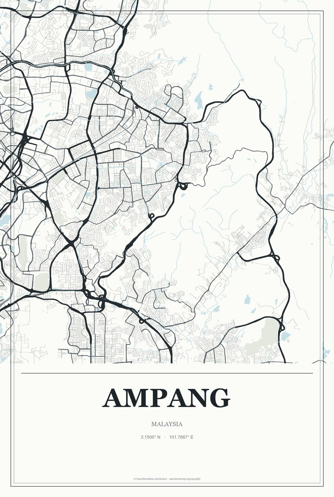 Ampang, Malaysia City Map Aluminum Sign in Gallery Air style