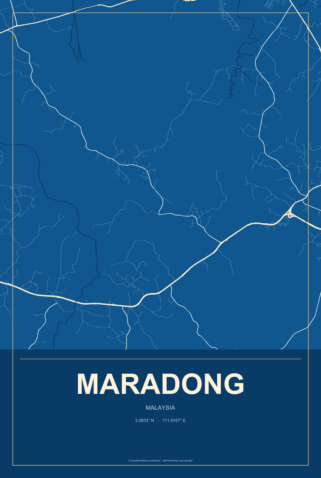 Maradong, Malaysia City Map Aluminum Sign in Harbor Cobalt style