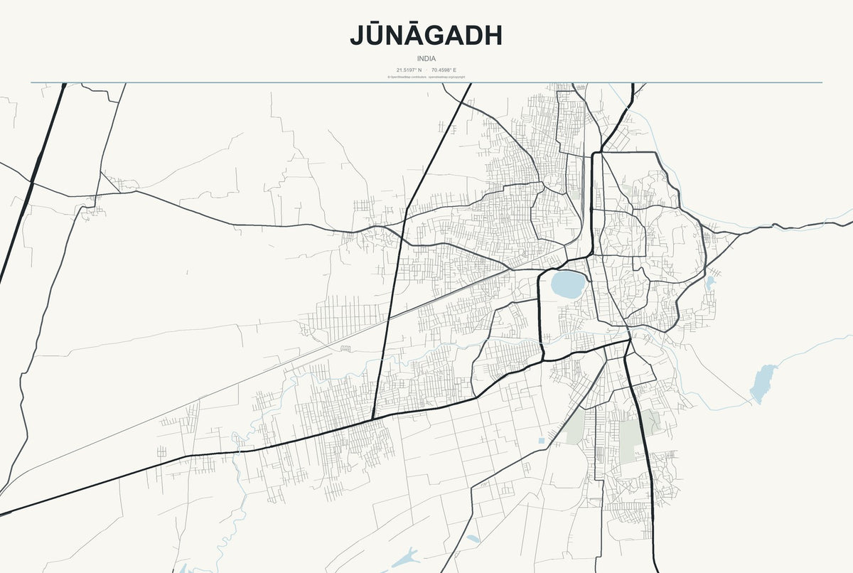 Jūnāgadh, India City Map Aluminum Sign in Headline Atlas style