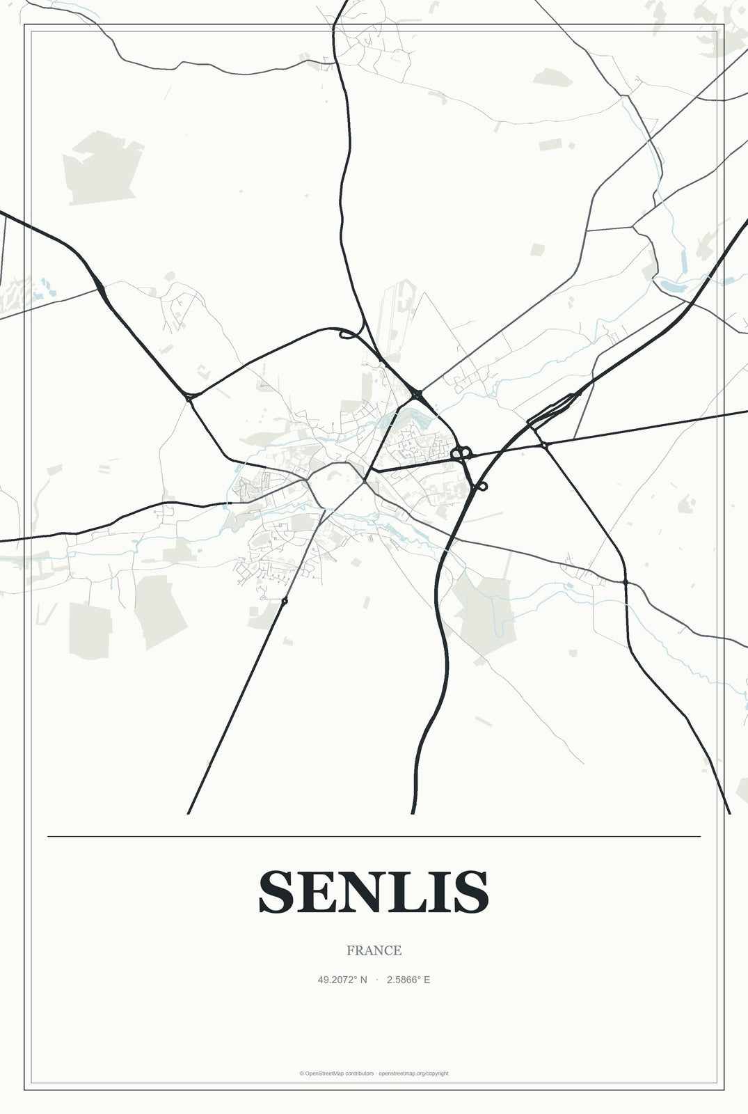 Senlis, France City Map Aluminum Sign in Gallery Air style
