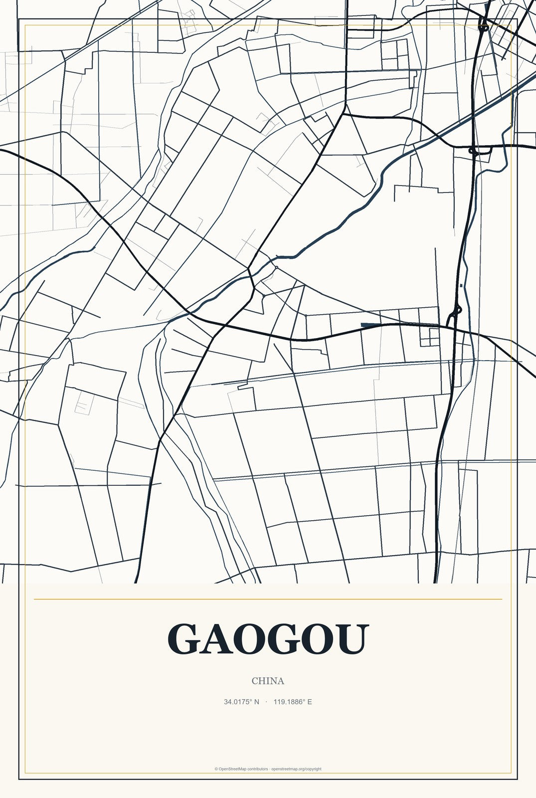 Gaogou, China City Map Aluminum Sign in Citrine Modern style