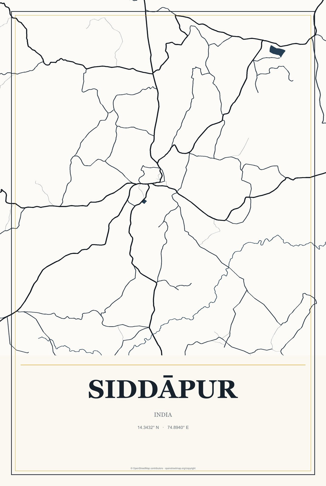 Siddāpur, India City Map Aluminum Sign in Citrine Modern style
