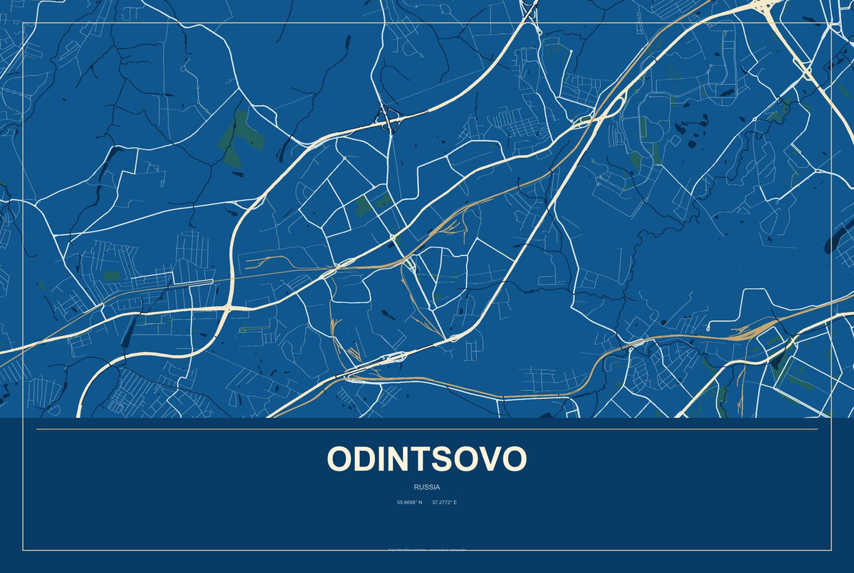 Odintsovo, Russia City Map Aluminum Sign in Harbor Cobalt style