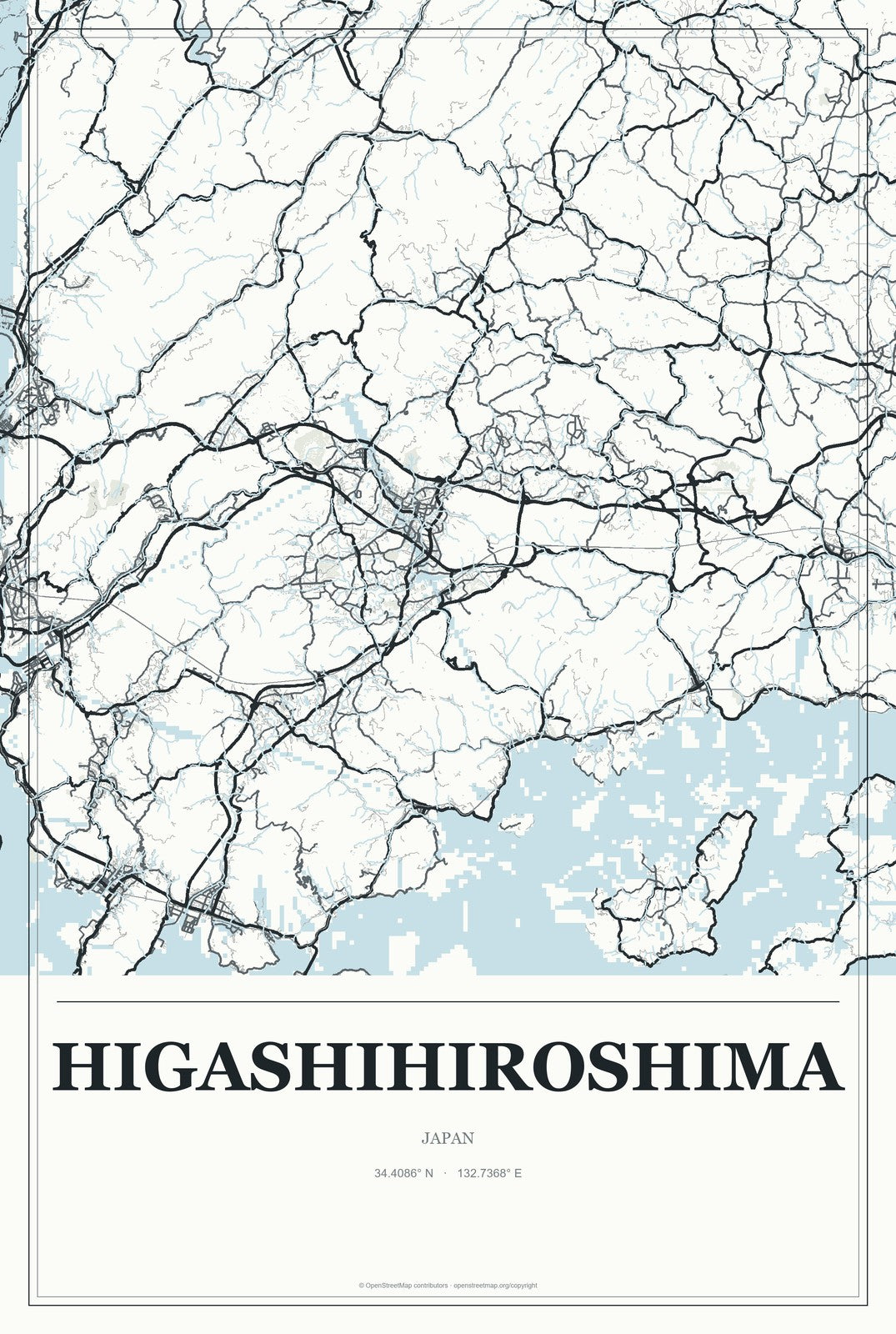 Higashihiroshima, Japan City Map Aluminum Sign in Gallery Air style
