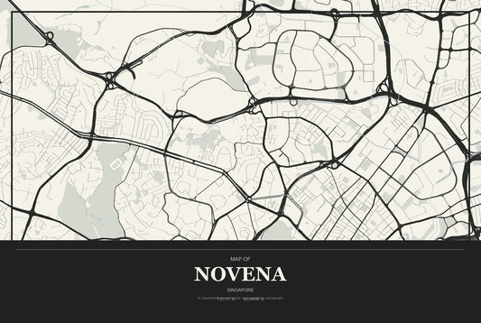 Novena, Singapore City Map Aluminum Sign in Museum Plaque style