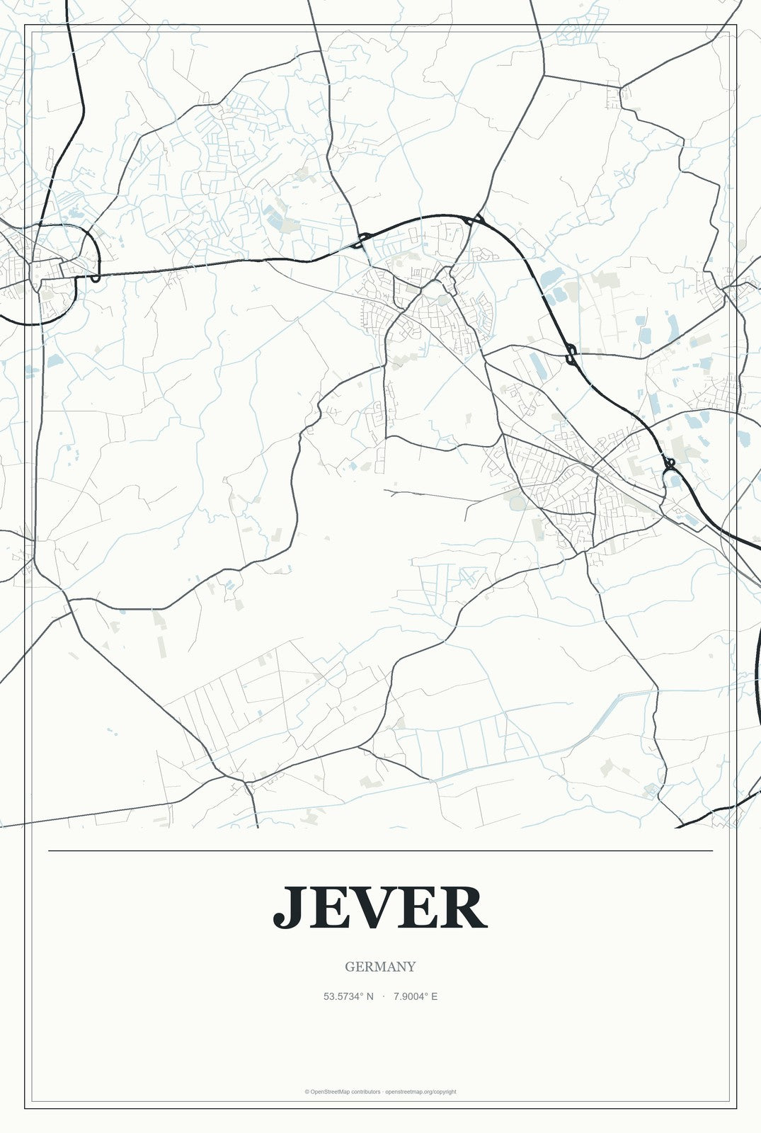 Jever, Germany City Map Aluminum Sign in Gallery Air style