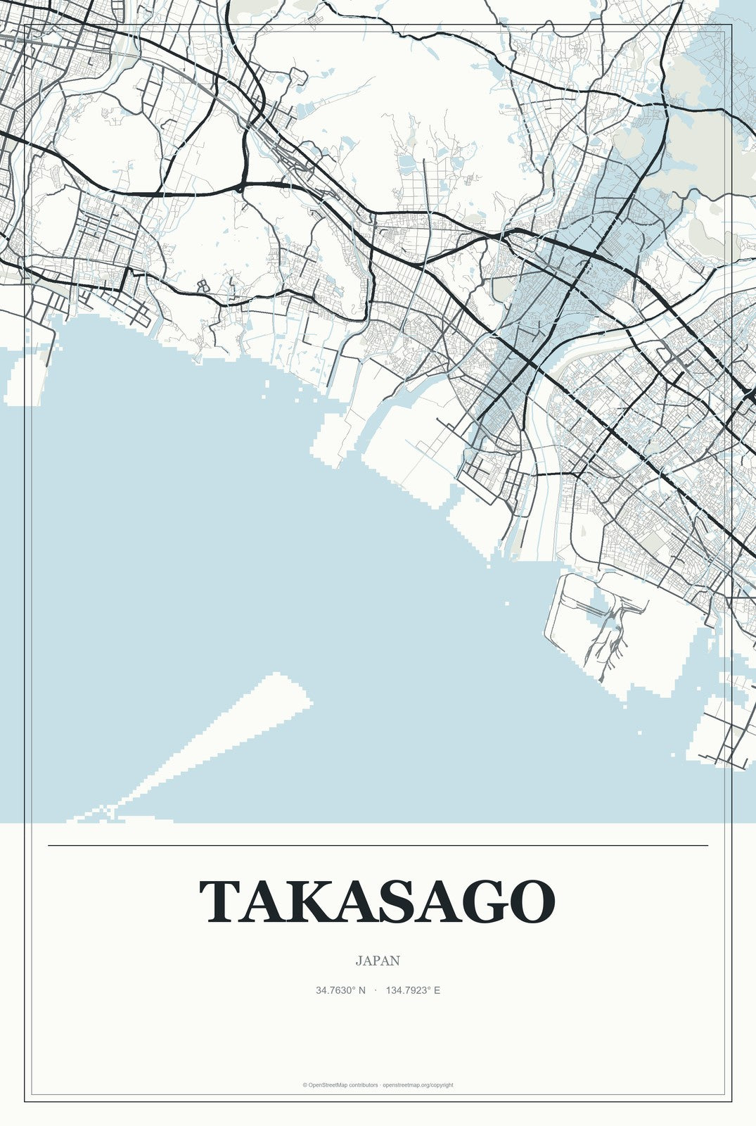 Takasago, Japan City Map Aluminum Sign in Gallery Air style