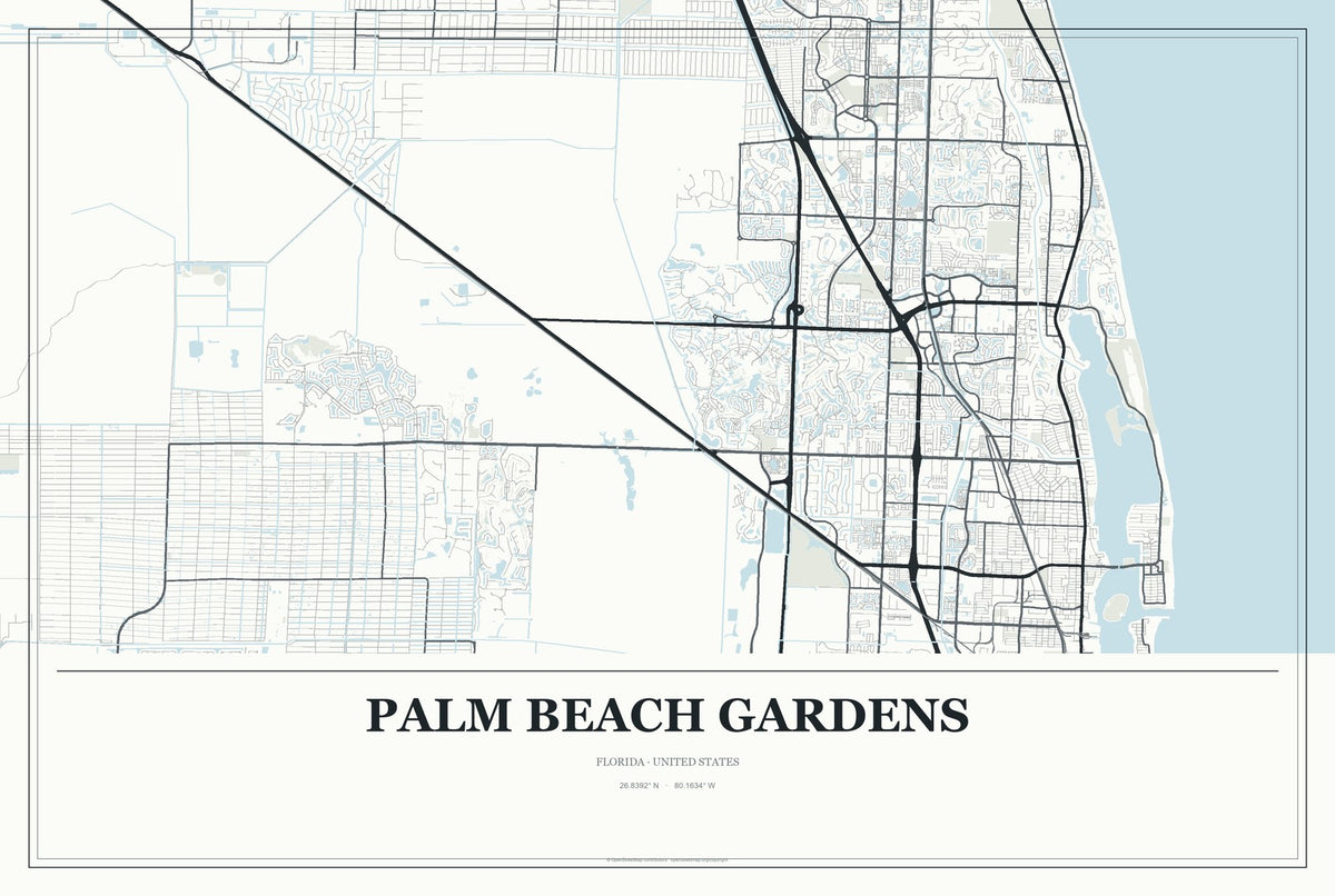Palm Beach Gardens, Florida City Map Aluminum Sign in Gallery Air style