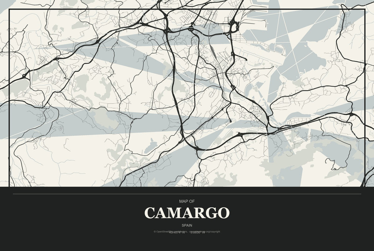 Camargo, Spain City Map Aluminum Sign in Museum Plaque style