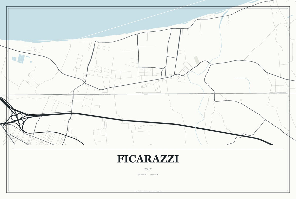 Ficarazzi, Italy City Map Aluminum Sign in Gallery Air style