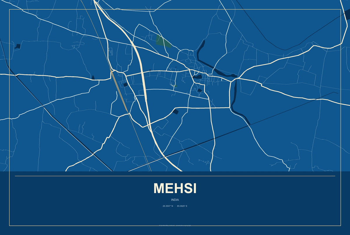 Mehsi, India City Map Aluminum Sign in Harbor Cobalt style