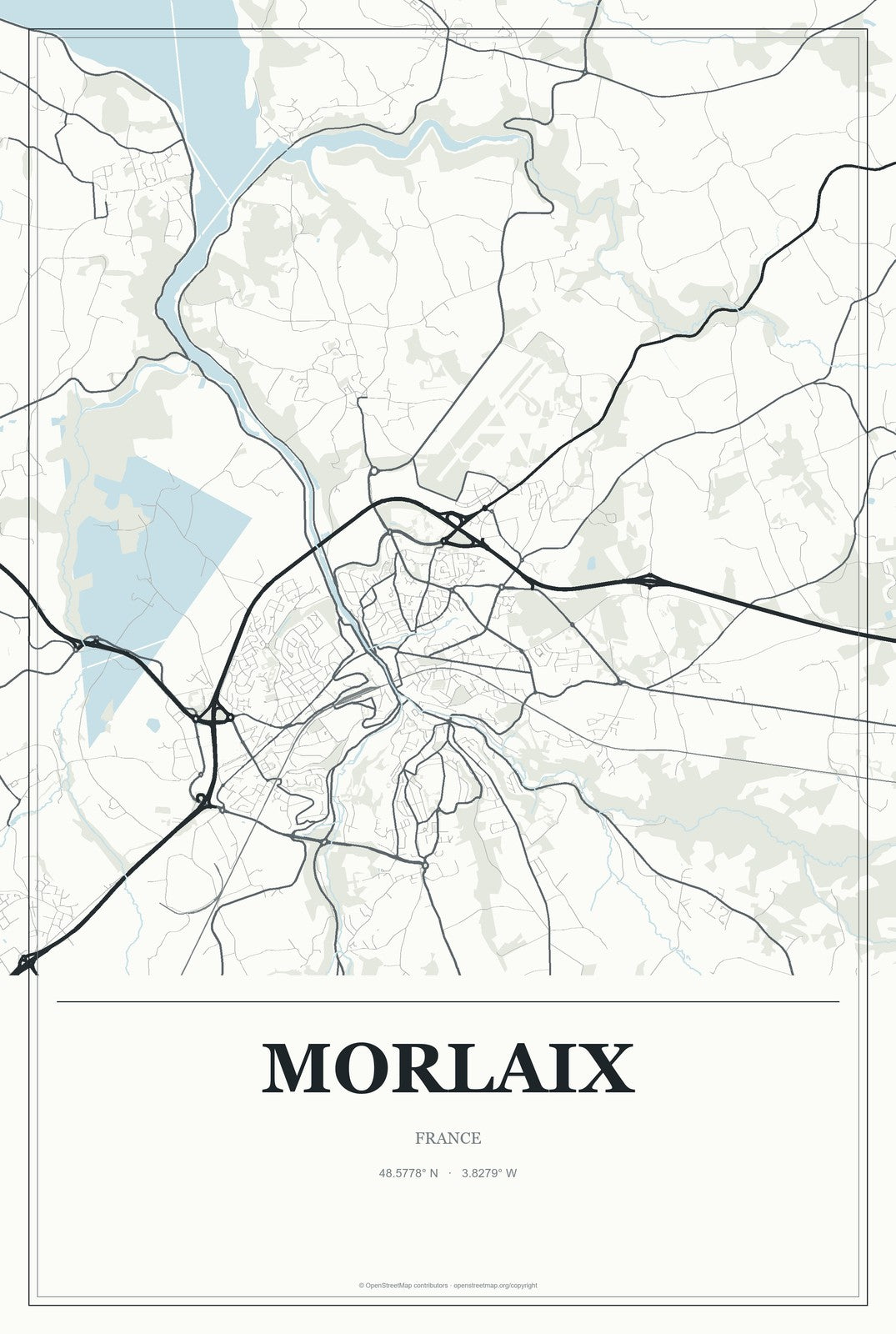 Morlaix, France City Map Aluminum Sign in Gallery Air style