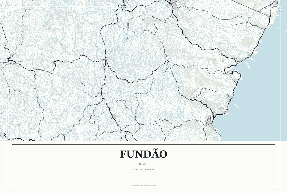 Fundão, Brazil City Map Aluminum Sign in Gallery Air style