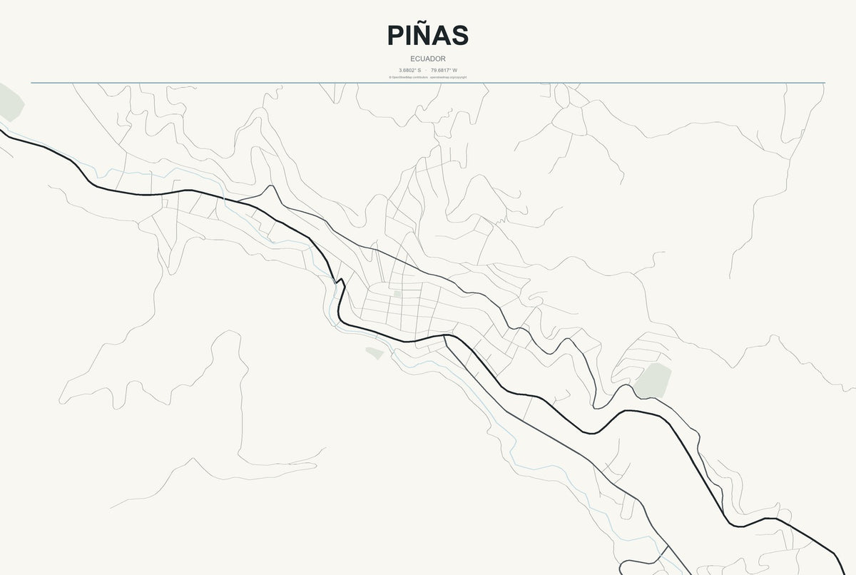 Piñas, Ecuador City Map Aluminum Sign in Headline Atlas style