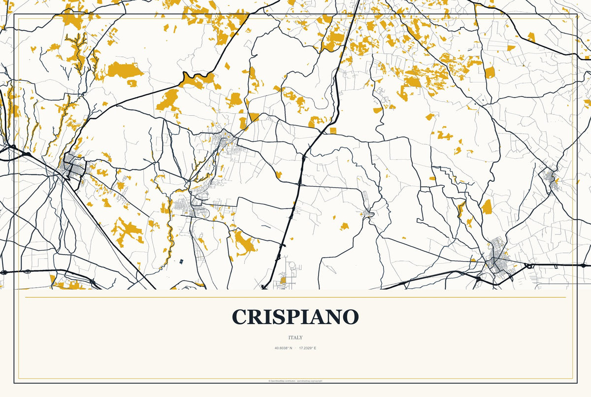 Crispiano, Italy City Map Aluminum Sign in Citrine Modern style