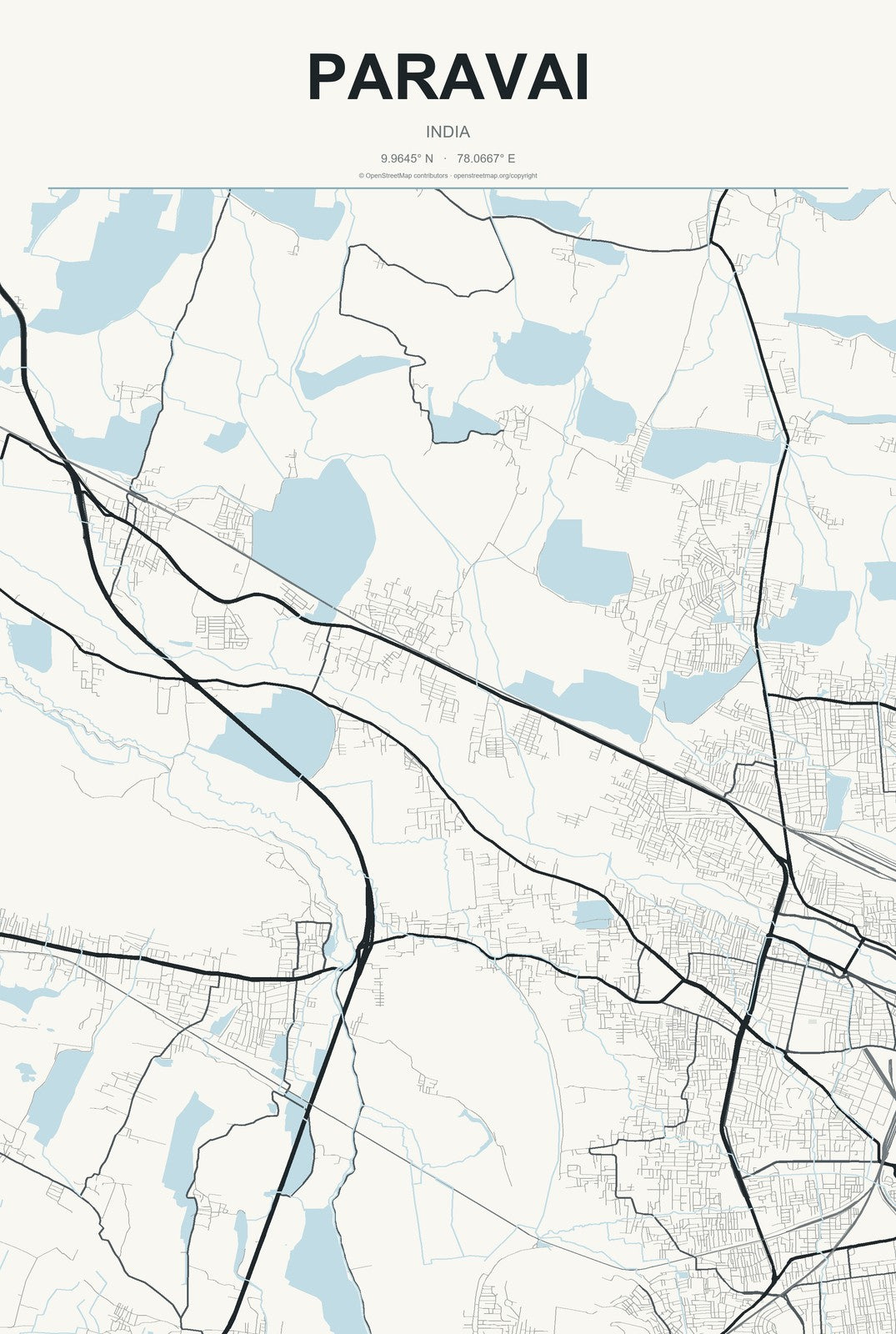 Paravai, India City Map Aluminum Sign in Headline Atlas style