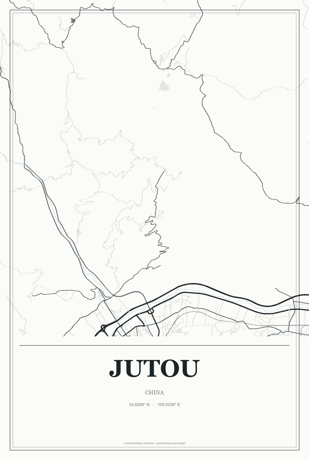 Jutou, China City Map Aluminum Sign in Gallery Air style