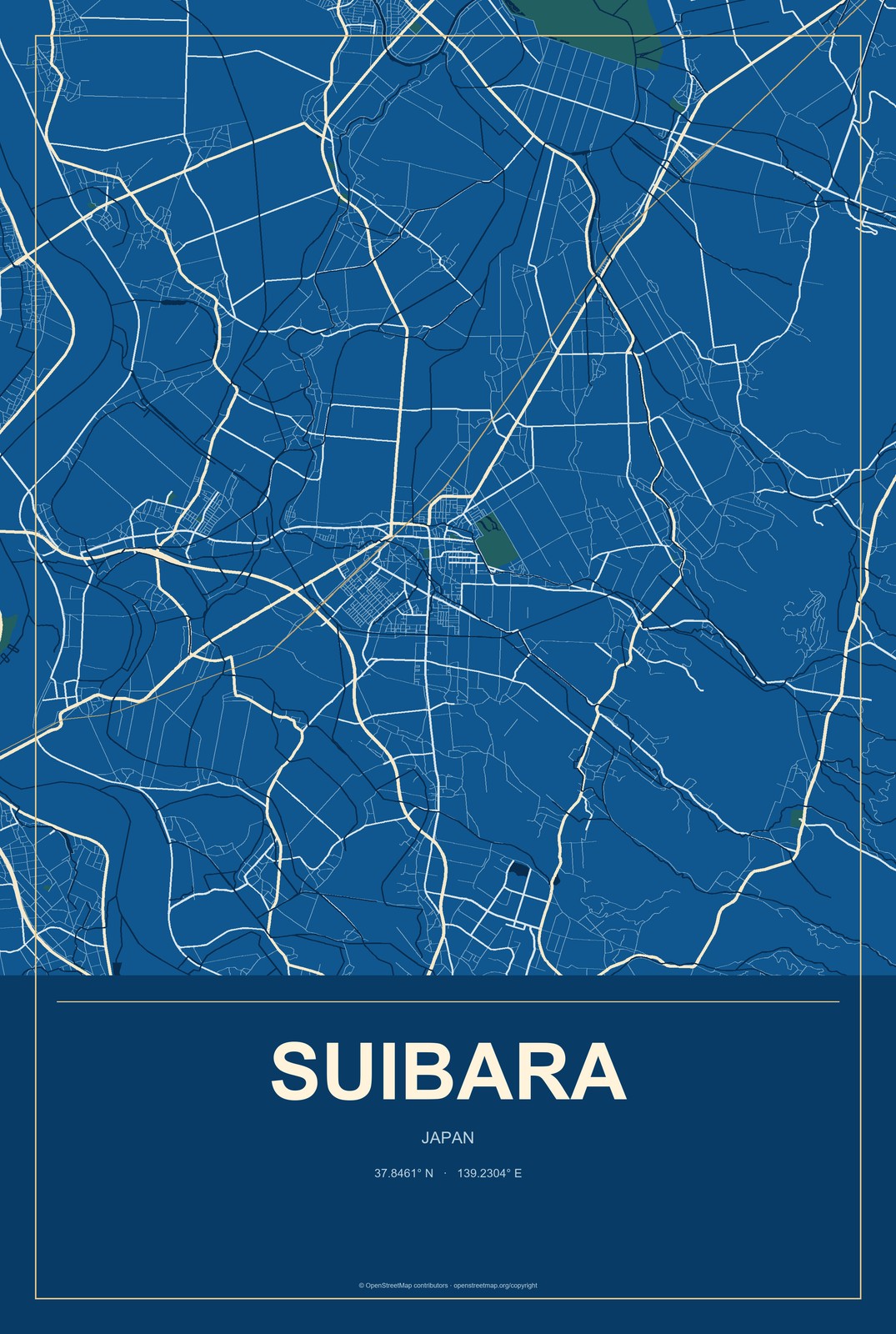 Suibara, Japan City Map Aluminum Sign in Harbor Cobalt style