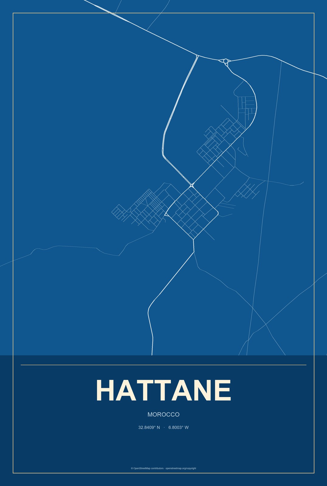 Hattane, Morocco City Map Aluminum Sign in Harbor Cobalt style