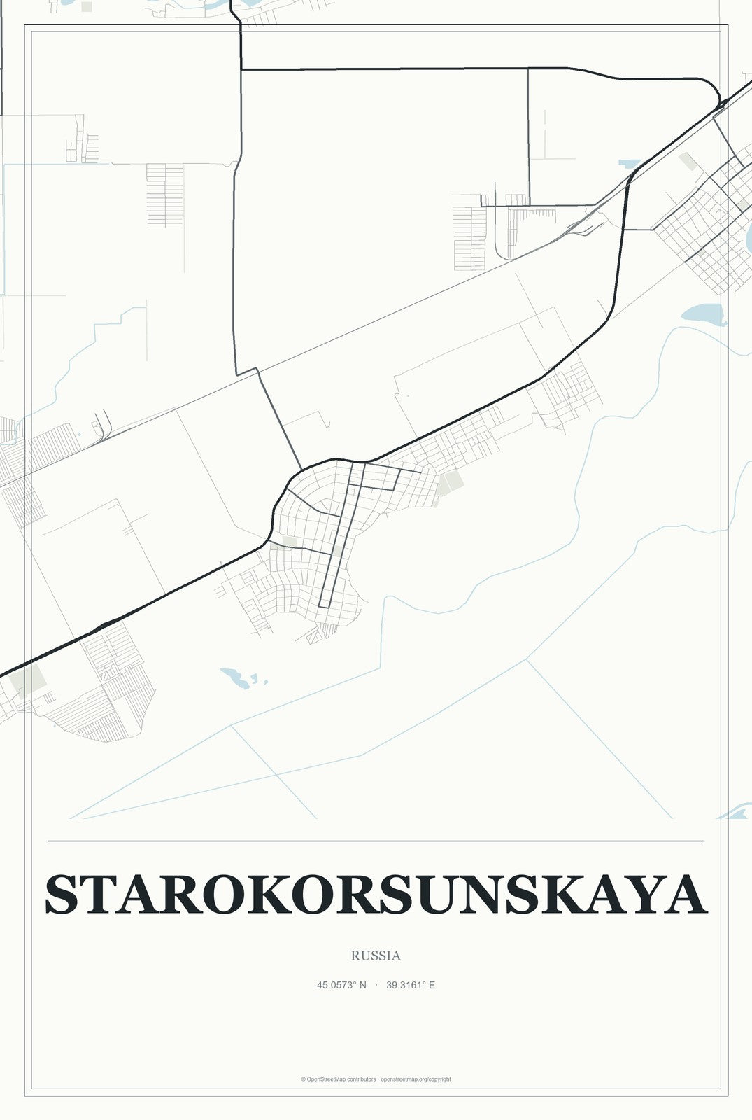 Starokorsunskaya, Russia City Map Aluminum Sign in Gallery Air style