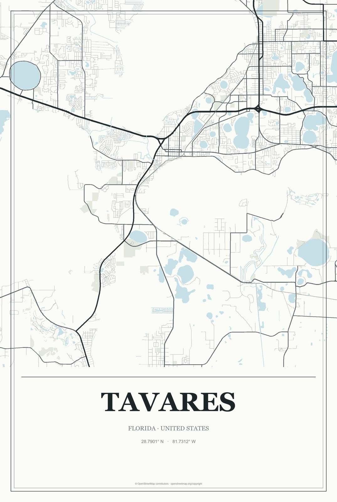 Tavares, Florida City Map Aluminum Sign in Gallery Air style