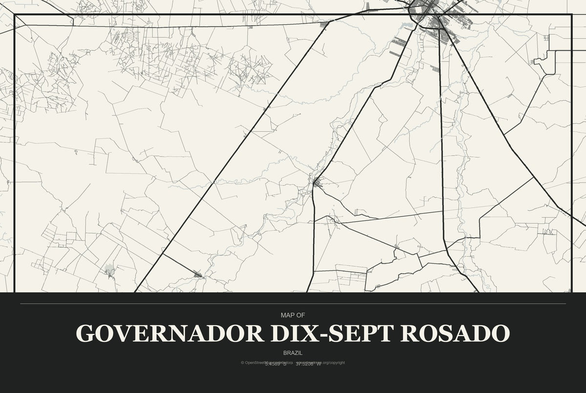 Governador Dix-Sept Rosado, Brazil City Map Aluminum Sign in Museum Plaque style
