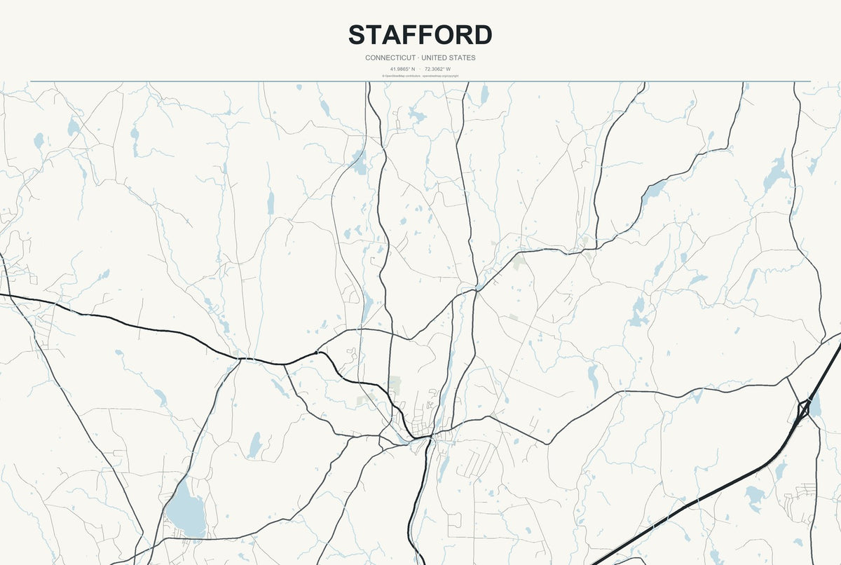 Stafford, Connecticut City Map Aluminum Sign in Headline Atlas style