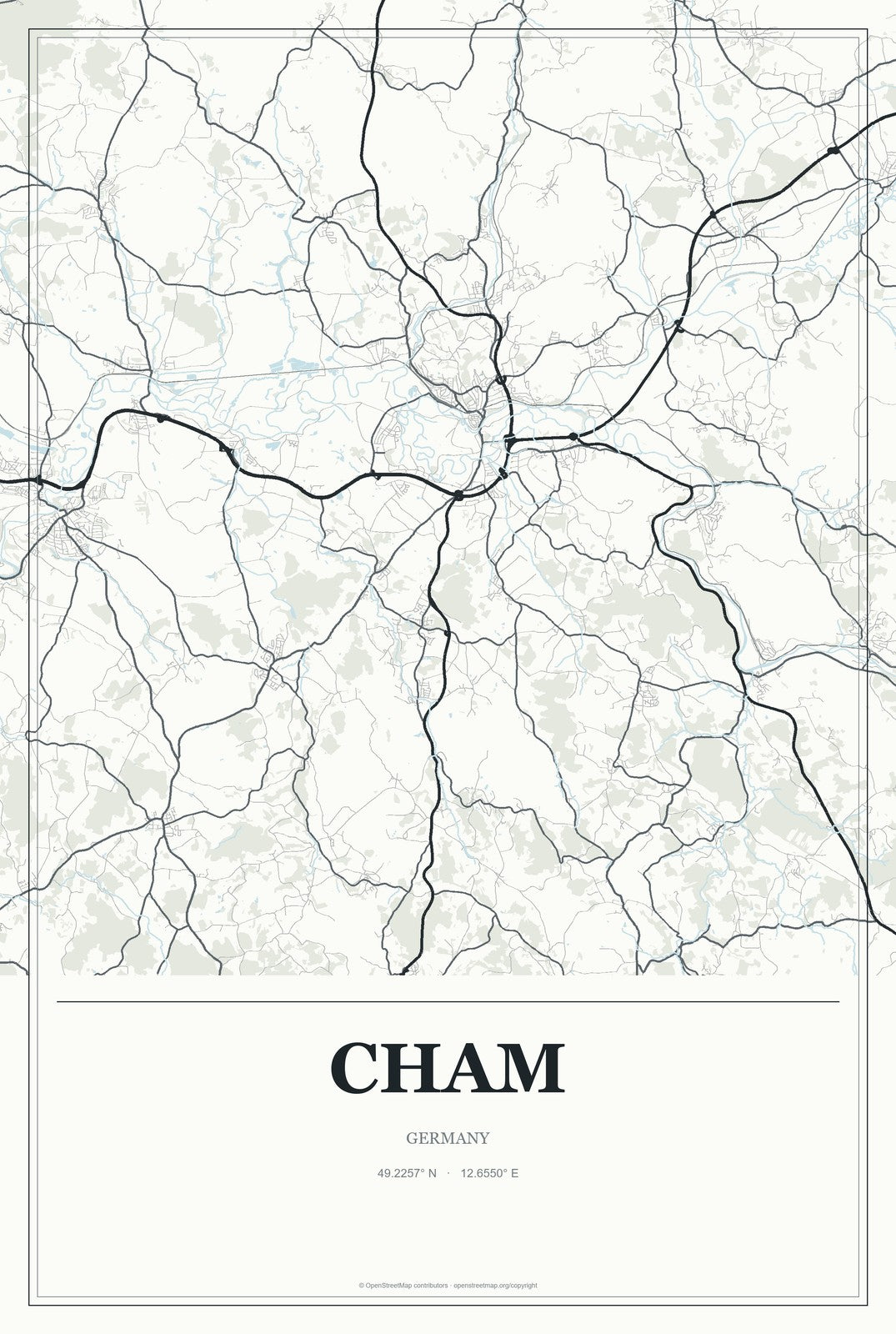 Cham, Germany City Map Aluminum Sign in Gallery Air style
