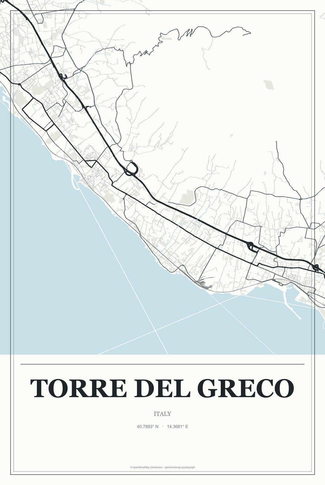 Torre del Greco, Italy City Map Aluminum Sign in Gallery Air style