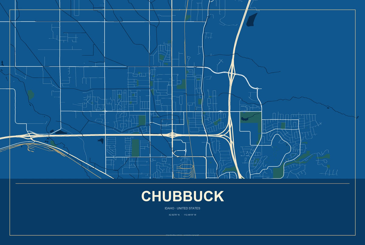 Chubbuck, Idaho City Map Aluminum Sign in Harbor Cobalt style