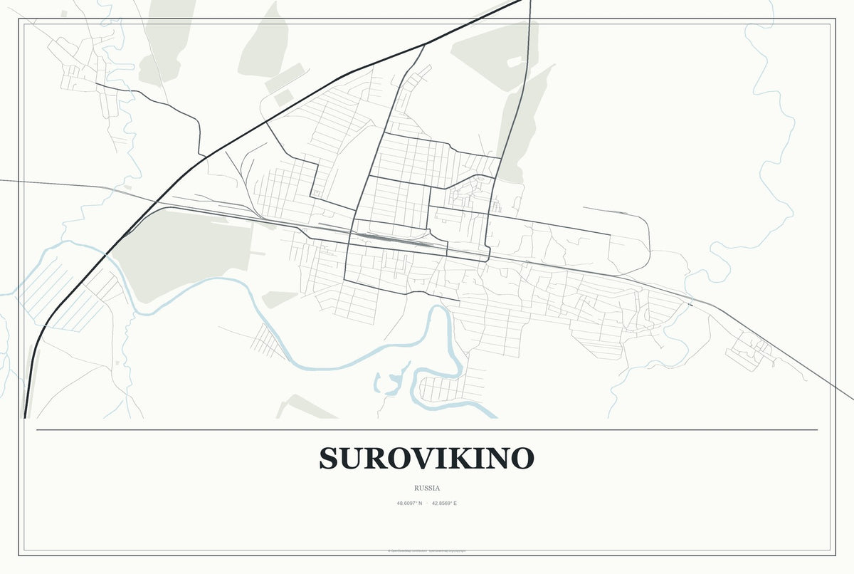 Surovikino, Russia City Map Aluminum Sign in Gallery Air style