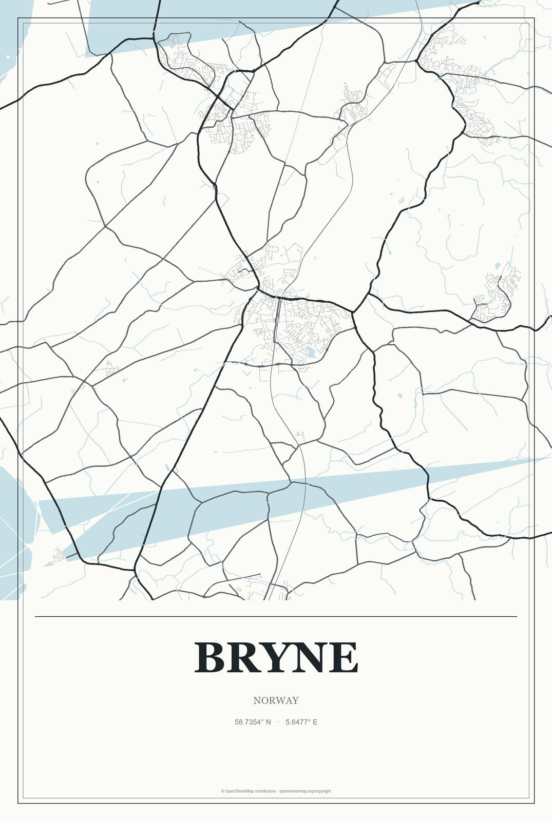 Bryne, Norway City Map Aluminum Sign in Gallery Air style