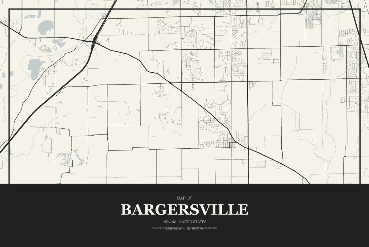 Bargersville, Indiana City Map Aluminum Sign in Museum Plaque style