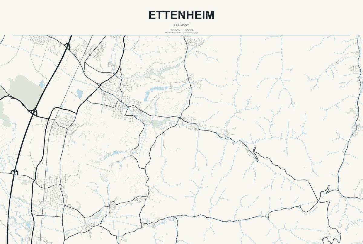 Ettenheim, Germany City Map Aluminum Sign in Headline Atlas style