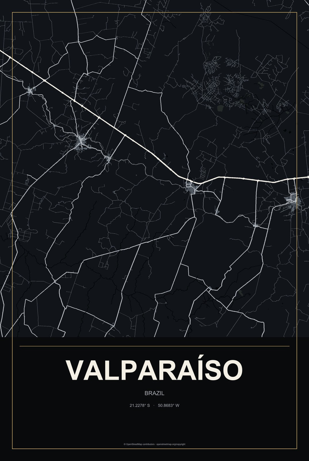 Valparaíso, Brazil City Map Aluminum Sign in Metropolitan Noir style