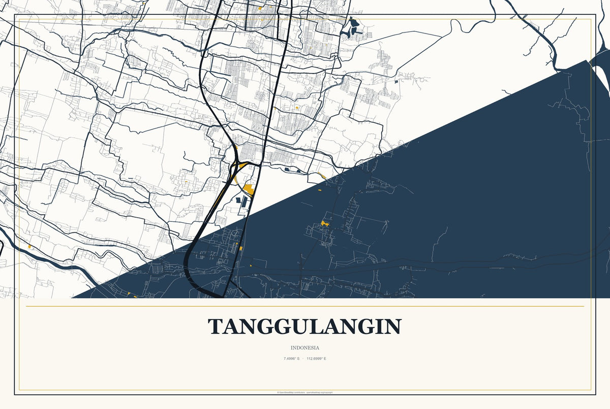 Tanggulangin, Indonesia City Map Aluminum Sign in Citrine Modern style